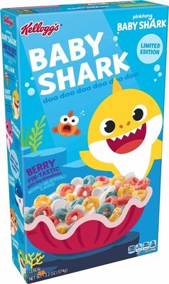 Pinkfong Baby Shark Berry Fin-Tastic Shark Fin Shaped Marshmallows Cereal, Berry