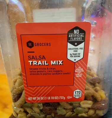 Salsa Sesame Sticks & Chips, Salsa Peanuts, Corn Nuggets, Almonds & Pepitas (Pumpkin Seeds) Trail Mix, Salsa
