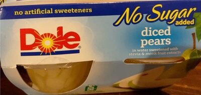 No Sugar Added Diced Pears In Water Sweetened With Stevia Extract, Water