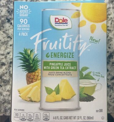 Energize Pineapple Juice With Green Tea Extract Juice Drink Blend, Energize