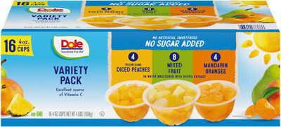 No Sugar Added Yellow Cling Diced Peaches, Mixed Fruit, Oranges Sweetened With Stevia Extract Variety Pack, In Water, Mandarin In Water
