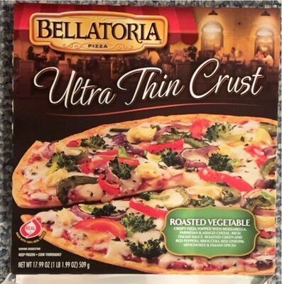 Roasted Vegetable Topped With Mozzarella, Parmesan & Asiago Cheese, Rich Italian Sauce, Roasted Green And Red Peppers, Broccoli, Red Onions, Artichokes & Italian Spices Ultra Thin Crust Crispy Pizza, Roasted Vegetable