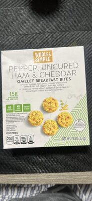 Pepper, Uncured Ham & Cheddar Uncured Smoked Ham, Sharp Cheddar Cheese And Green & Red Bell Peppers In An Egg Custard Omelet Breakfast Bites, Pepper, Uncured Ham & Cheddar