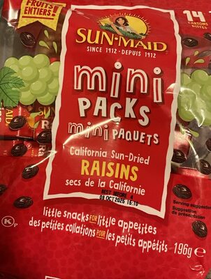 Sun-Maid Mini Paquets Raisins Secs De La Californie - Sac  14-Count/Cartons 14g