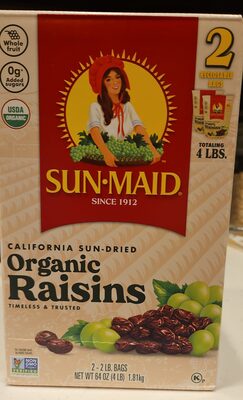 Sun-Maid California Sun-Dried Organic Raisins 1 Box/2-Pack/2lb Bags