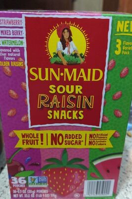 Strawberry, Mixed Berry, Watermelon Flavored Sour Raisin Snacks, Strawberry, Mixed Berry, Watermelon