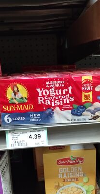 Sun-Maid Blueberry & Vanilla Yogurt Covered Raisins 6-Pk/.75oz Ctn