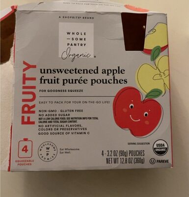 Organic, Unsweetened Apple Fruit Puree Pouches, Unsweetened Apple