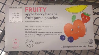 Organic, Fruity Apple Berry Banana Fruit Puree Pouches, Fruity Apple Berry Banana