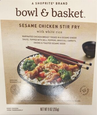 Sesame Chicken Stir Fry With White Rice Marinated Chicken Breast Tossed In A Sesame Ginger Sauce, Topped With Bell Peppers, Broccoli, Carrots, Onions & Toasted Sesame Seeds, Sesame Chicken