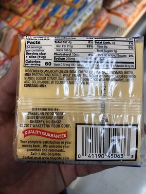 Yellow American Pasteurized Prepared Cheese Product Singles, Yellow American