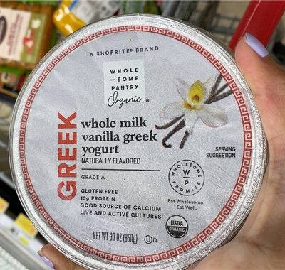 Organic, Vanilla Greek Whole Milk Yogurt, Vanilla
