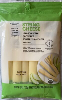 Organic, Mozzarella Low-Moisture Part-Skim String Cheese, Mozzarella