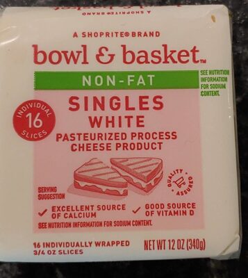 White Non-Fat Pasteurized Process Cheese Product Singles, White