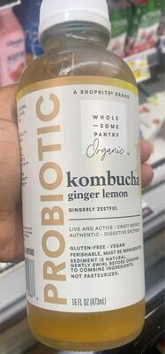 Organic, Ginger Lemon Probiotic Kombucha, Ginger Lemon