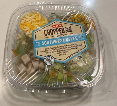 Southwest Style Green Cabbage, Romaine Lettuce, Carrot, White Chicken Meat, Roasted Corn, Four Cheese Blend, Tortilla Strips, Green Onion, Cilantro With Cilantro Pepita Dressing Chopped Salad Bowl, Southwest Style