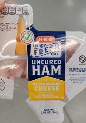 Ready Fresh Go, Uncured Ham & Mild Cheddar Cheese With Pistachios & Dried Cranberries, Uncured & Mild Cheddar