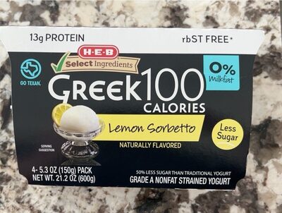 Lemon Sorbetto Greek 100 Calories Nonfat Strained Yogurt, Lemon Sorbetto