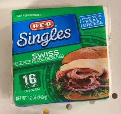 Swiss Pasteurized Process Cheese Food Singles, Swiss