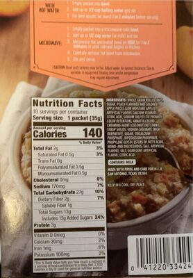 Peaches & Cream Fruit Pieces & Non-Dairy Creamer Instant Oatmeal, Peaches & Cream