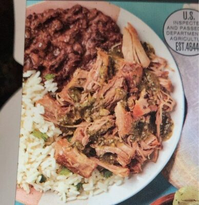 Pork Carnitas Mexican Recipe Shredded Pork Carnitas With Cilantro Rice, Refried Black Beans & Salsa Verde Sauce Bowl, Pork Carnitas