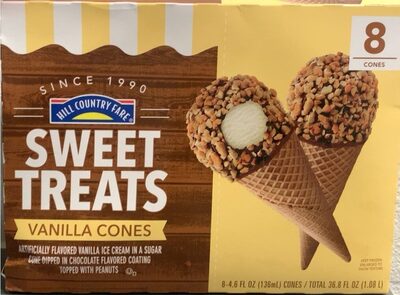Vanilla Ice Cream In A Sugar Cone Dipped In Chocolate Flavored Coating Topped With Peanuts Sweet Treats Cones, Vanilla