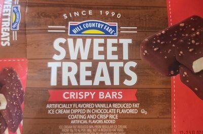 Crispy Sweet Treats Reduced Fat Vanilla Ice Cream Dipped In Milk Chocolate Flavored Coating Topped With Crisped Rice Bars, Crispy