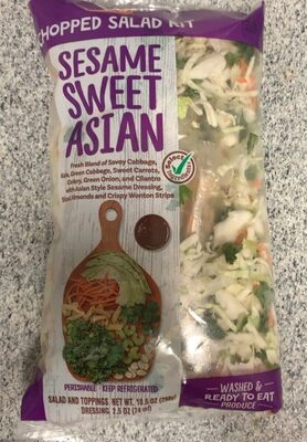 Sesame Sweet Asian Fresh Blend Of Savoy Cabbage, Kale, Green Cabbage, Sweet Carrots, Celery, Green Onion, And Cilantro With Asian Style Sesame Dressing, Sliced Almonds And Crispy Wonton Strips Chopped Salad Kit, Sesame Sweet Asian