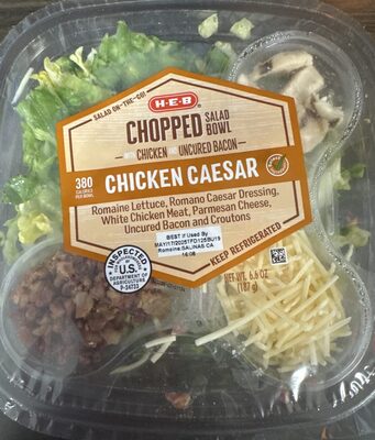 Chicken Caesar Romaine Lettuce, Caesar Romano Dressing, White Chicken Meat, Parmesan Cheese, Uncured Bacon And Croutons Chopped Salad Bowl, Chicken Caesar