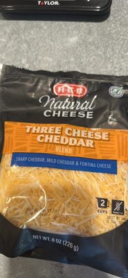 Three Cheese Cheddar Sharp Cheddar, Mild Cheddar & Fontina Cheese Blend, Three Cheese Cheddar