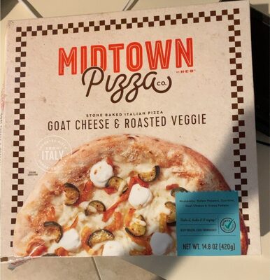 Midtown Pizza Co., Goat Cheese & Roasted Veggie Mozzarella, Yellow Peppers, Zucchini, Goat Cheese & Grana Padano Stone Baked Italian Pizza, Goat Cheese & Roasted Veggie