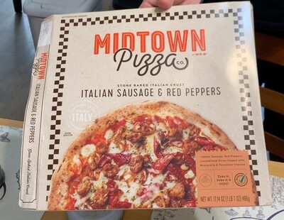 Midtown Pizza Co., Italian Sausage & Red Peppers Caramelized Onion Topped With Mozzarella & Provolone Cheeses Stone Baked Italian Crust Pizza, Italian Sausage & Red Peppers
