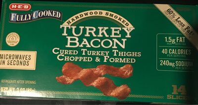 Hardwood Smoked Cured Thighs Chopped & Formed Turkey Bacon, Hardwood Smoked