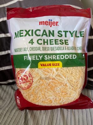 Mexican 4 Cheese Monterey Jack, Cheddar, Queso Quesadilla & Asadero Finely Shredded Cheeses, Mexican 4 Cheese