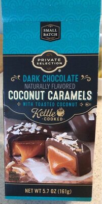 Dark Chocolate Flavored Kettle Cooked Coconut Caramels With Toasted Coconut, Dark Chocolate
