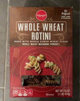 Whole Wheat Macaroni Product, Rotini