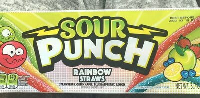 Rainbow Strawberry, Green Apple, Blue Raspberry, Lemon Flavored Candy Straws, Rainbow