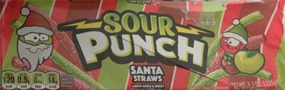 Green Apple & Berry Flavored Santa Straws Candy, Green Apple & Berry