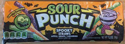 Apple, Grape, Tangerine Flavored Candy Spooky Straws, Apple, Grape, Tangerine