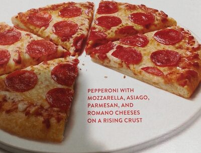Pepperoni With Mozzarella, Asiago, Parmesan, And Romano Cheeses On A Rising Crust Pizza, Pepperoni