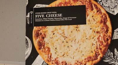 Five Cheese Provolone, White Cheddar, Mozzarella, Asiago & Parmesan Cheeses On A Creme Fraiche-Infused Ultra-Thin Stone-Baked Crust Pizza, Five Cheese