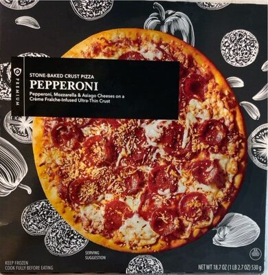 Pepperoni, Mozzarella & Asiago Cheeses On A Creme Fraiche-Infused Ultra-Thin Crust Stone-Baked Crust Pizza, Pepperoni