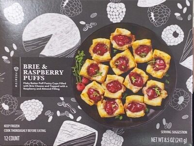Brie & Raspberry Flaky Butter Puff Pastry Cups Filled With Brie Cheese And Topped With A Raspberry And Almond Filling Puffs, Brie & Raspberry