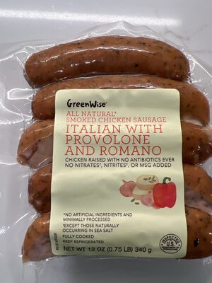 Italian With Provolone And Romano Smoked Chicken Sausage, Italian With Provolone And Romano