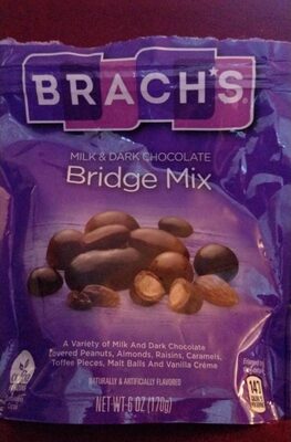 Milk & Dark Chocolate Covered Peanuts, Almonds, Raisins, Caramels, Toffee Pieces, Malt Balls And Vanilla Creme Bridge Mix, Milk & Dark Chocolate