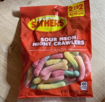Sour Neon Night Crawlers Flavored Candy, Sour Neon Night Crawlers