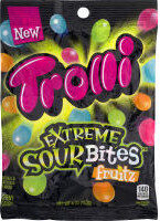 Trolli, Extreme Sour Fruitz Bites, Chewy Candy, Sour Blue Raspberry, Sour Green Apple, Sour Watermelon, Sour Citrus, Sour Blue Raspberry, Sour Green Apple, Sour Watermelon, Sour Citrus