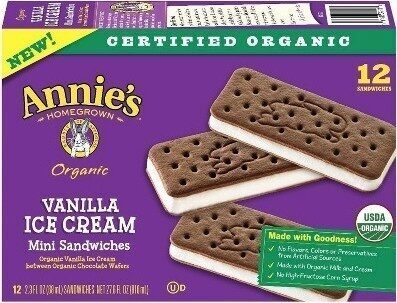 Vanilla Ice Cream Organic Vanilla Ice Cream Between Organic Chocolate Wafers Mini Sandwiches, Vanilla Ice Cream