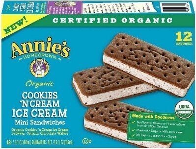 Cookies 'N Cream Organic Cookies 'N Cream Ice Cream Between Organic Chocolate Wafers Sandwiches, Cookies 'N Cream