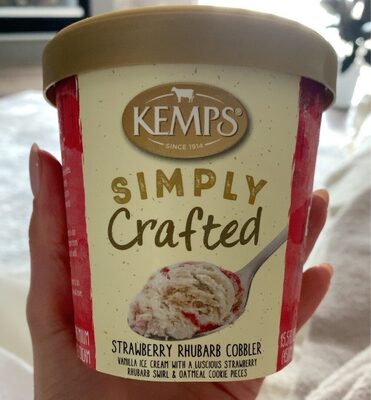 Strawberry Rhubarb Cobbler Vanilla Ice Cream With A Luscious Strawberry Rhubarb Swirl & Oatmeal Cookie Pieces, Strawberry Rhubarb Cobbler